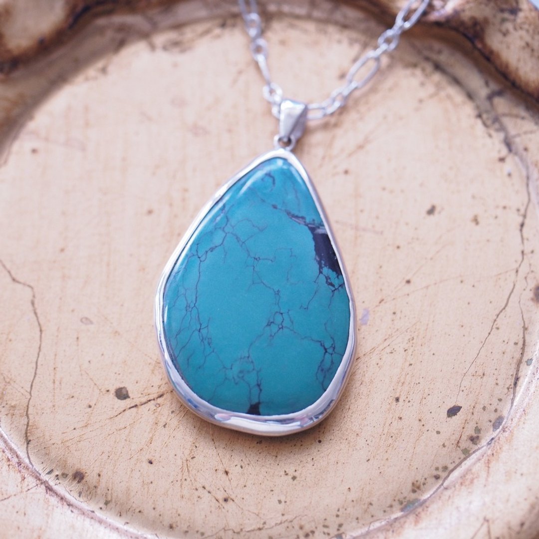 大颗 天然绿松石 湖北产 手工项链 Turquoise Handmade Necklace - 项链 - 半宝石 绿色