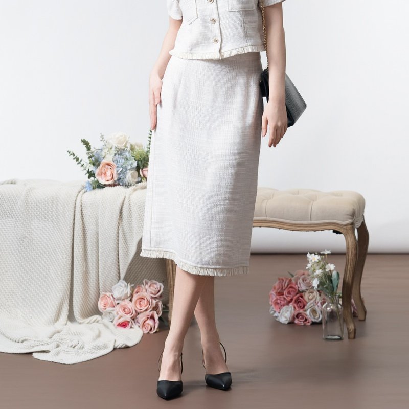 【MEDUSA】小香风流苏套装长裙(M-XL) | 小香风长裙 夏季布 - 女装上衣 - 聚酯纤维 白色