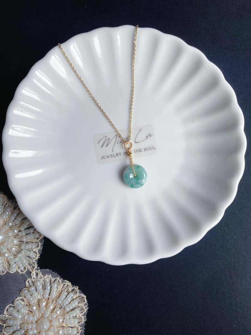 【售出】天然缅甸玉翡翠-质细 阳绿飘花 平安扣 设计款 项链 礼物 - 项链 - 玉石 绿色