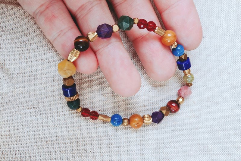 天然石x黄铜手链-多彩宝石 - 手链/手环 - 宝石 多色