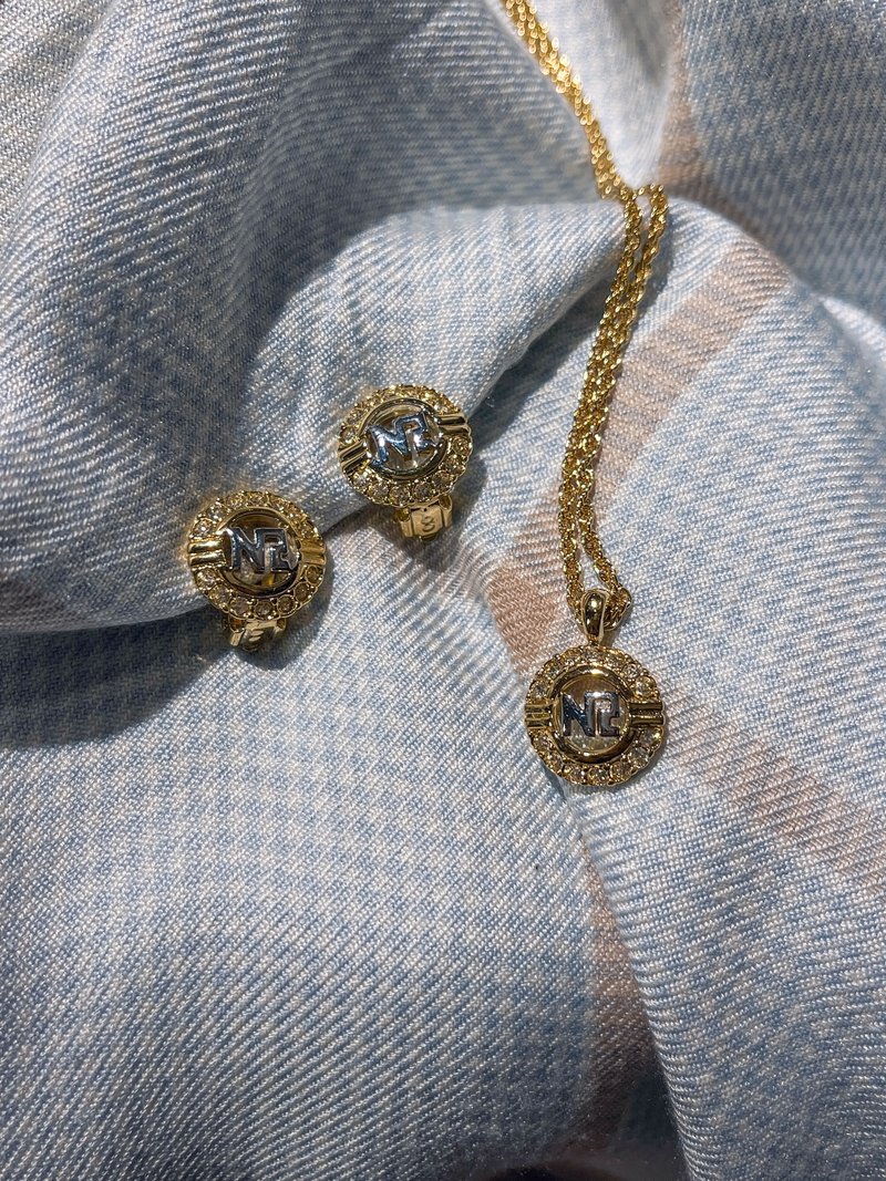 Nina Ricci 行星 经典logo套组 耳环项链－欧美古董首饰 Vintage - 项链 - 其他金属 金色