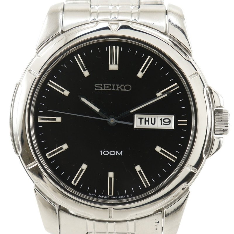 [日本直销] 精工星期日历型手表，100 米（10 ATM）防水，7N43-0AZ0，SS，石英，模拟显示，男士[二手] - 女表 - 不锈钢 银色