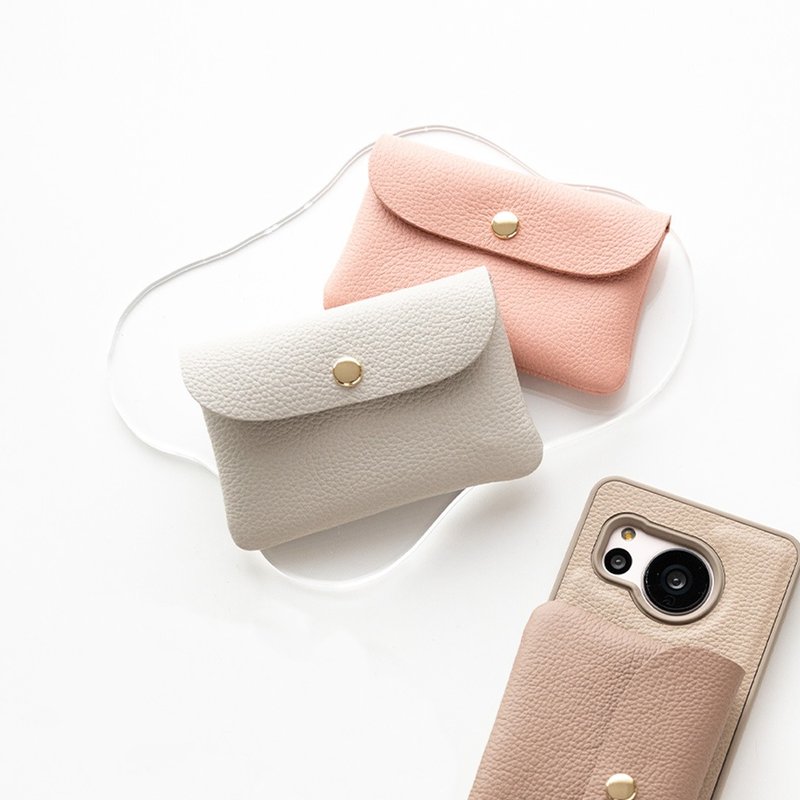 迷你多功能手机壳包 [收缩皮革] 单品 真皮 姬路皮革 配件包 卡包 HW08K - 手机配件 - 真皮 咖啡色