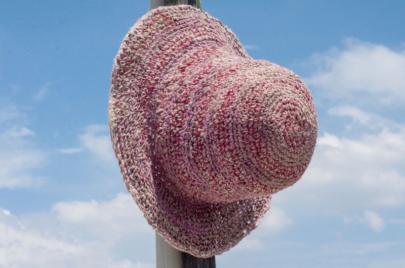 钩织棉麻帽 手工编织帽 渔夫帽 遮阳帽 草帽 草编帽 登山帽-草莓 - 帽子 - 棉．麻 粉红色