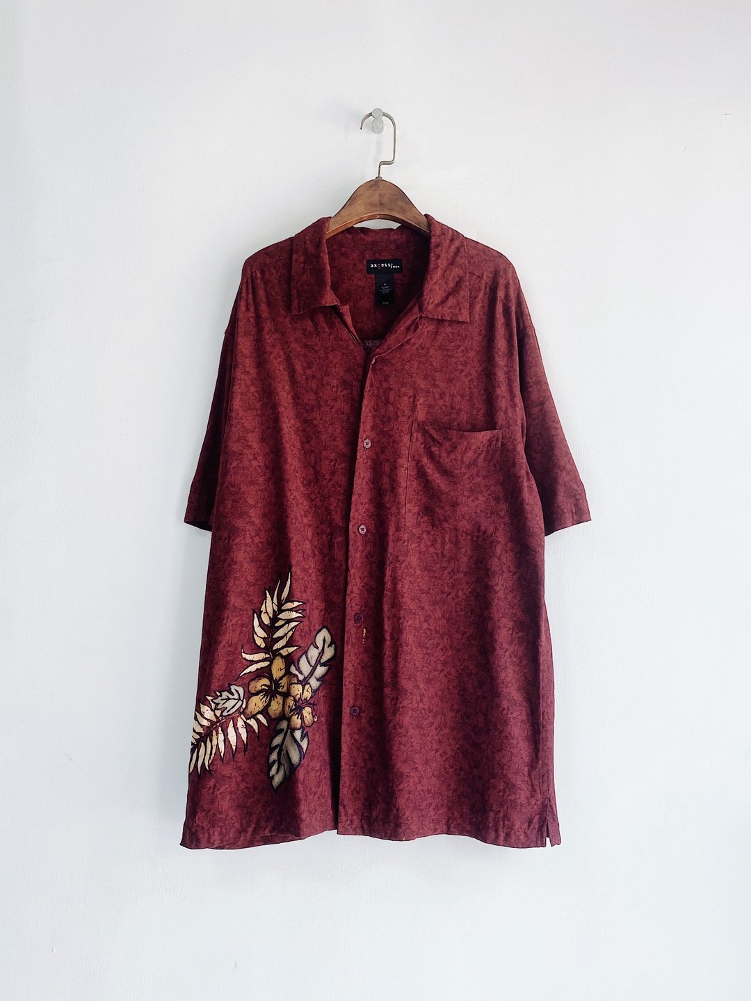 枣红色单图浪漫花卉 古着丝质夏威夷衬衫上衣vintage Aloha Shirt - 女装衬衫 - 丝．绢 红色
