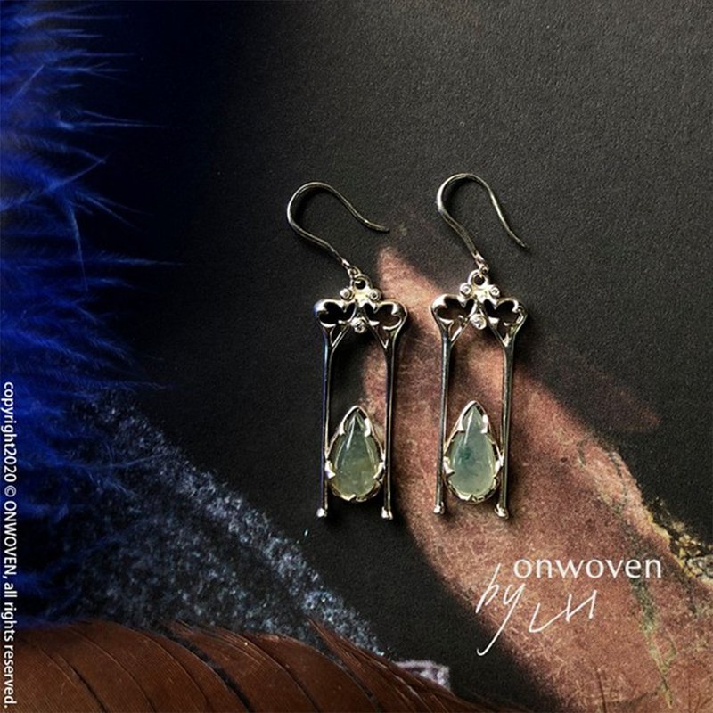Tears in Cathedrale雨果的圣母院_925银与翡翠_耳环_耳针 - 耳环/耳夹 - 玉石 绿色