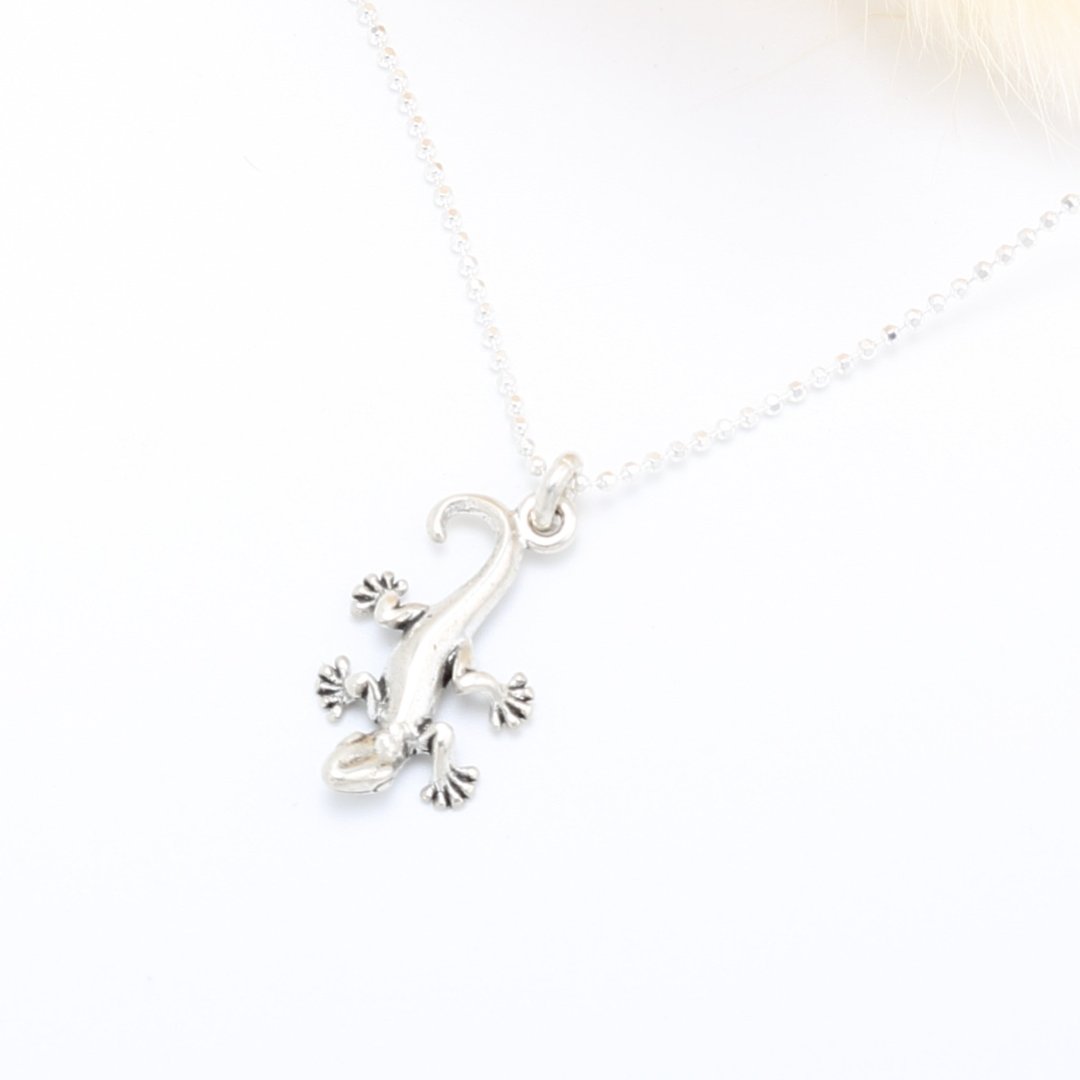 【Angel & Me】手工 小壁虎 蜥蜴 s925 纯银项链 生日礼物 - 项链 - 纯银 银色