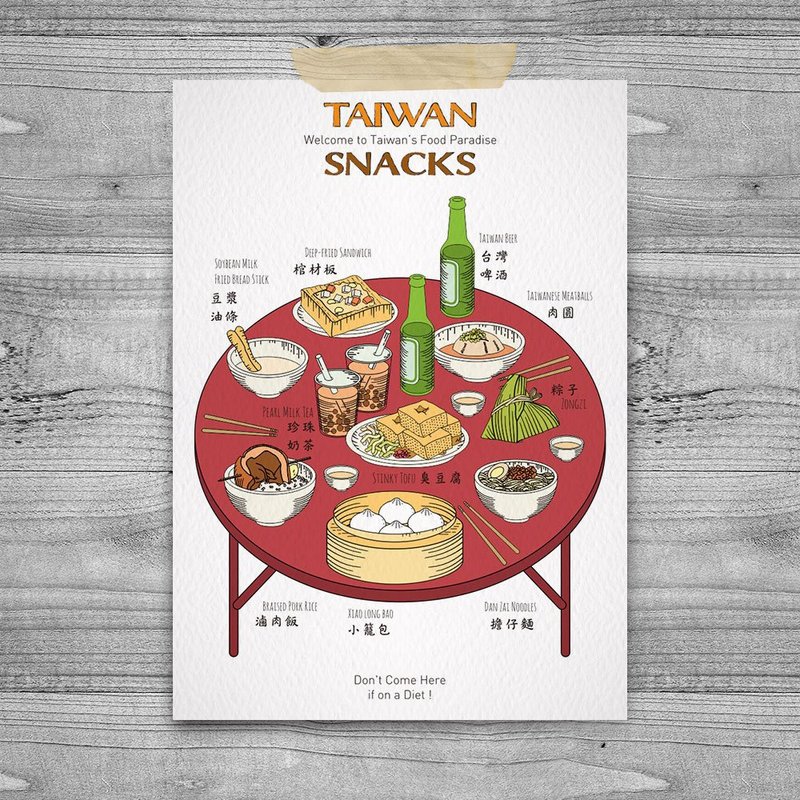 台湾意象 明信片 – 美食小吃 - 卡片/明信片 - 纸 白色