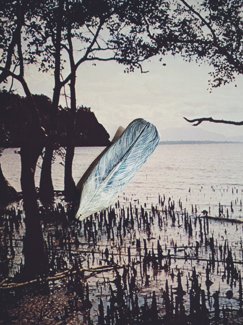 木刻手绘坠饰 - 羽毛 - 其他 - 木头 蓝色