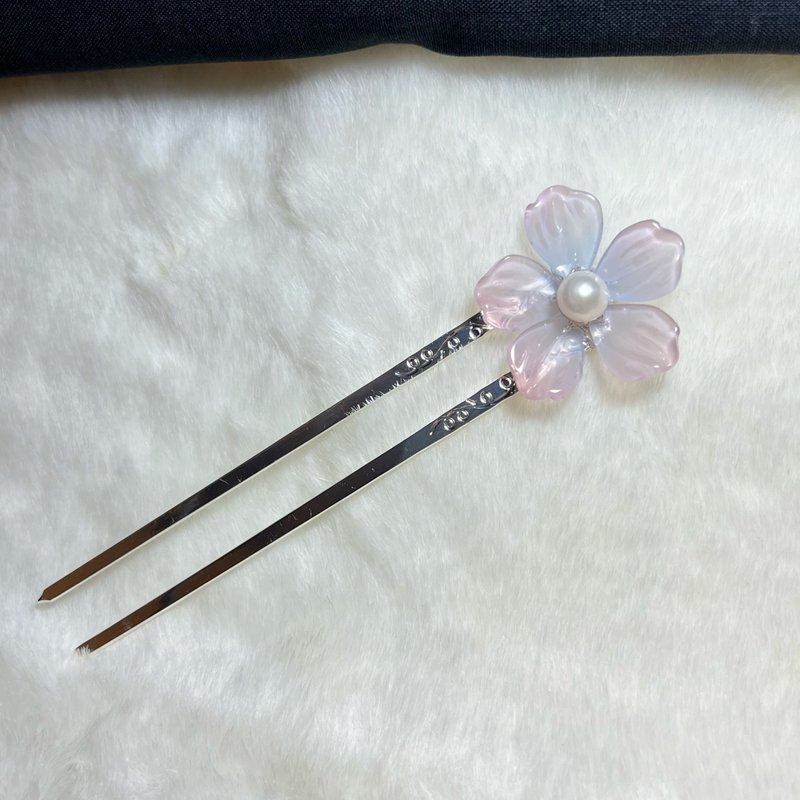 粉蓝蔓性野牡丹珍珠花簪 · 一物一图 · - 发带/发箍 - 琉璃 粉红色