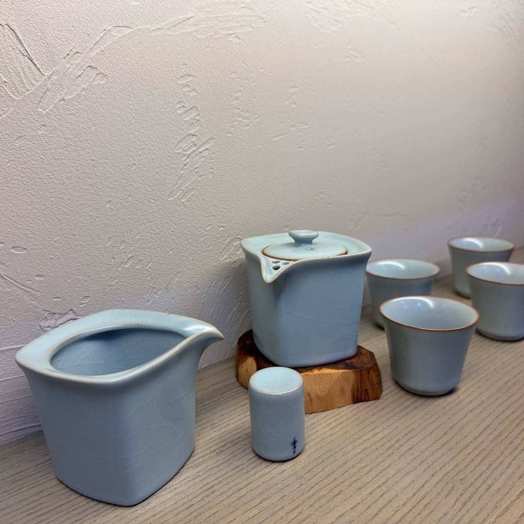 台湾汝窑大师林德丰 - 方圆茶壶组(现货+预购) - 茶具/茶杯 - 陶 蓝色