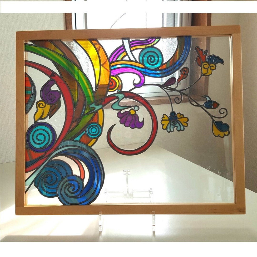 Glass art Japanese dyeing texture framing art Old to Modern - 画框/相框 - 玻璃 多色