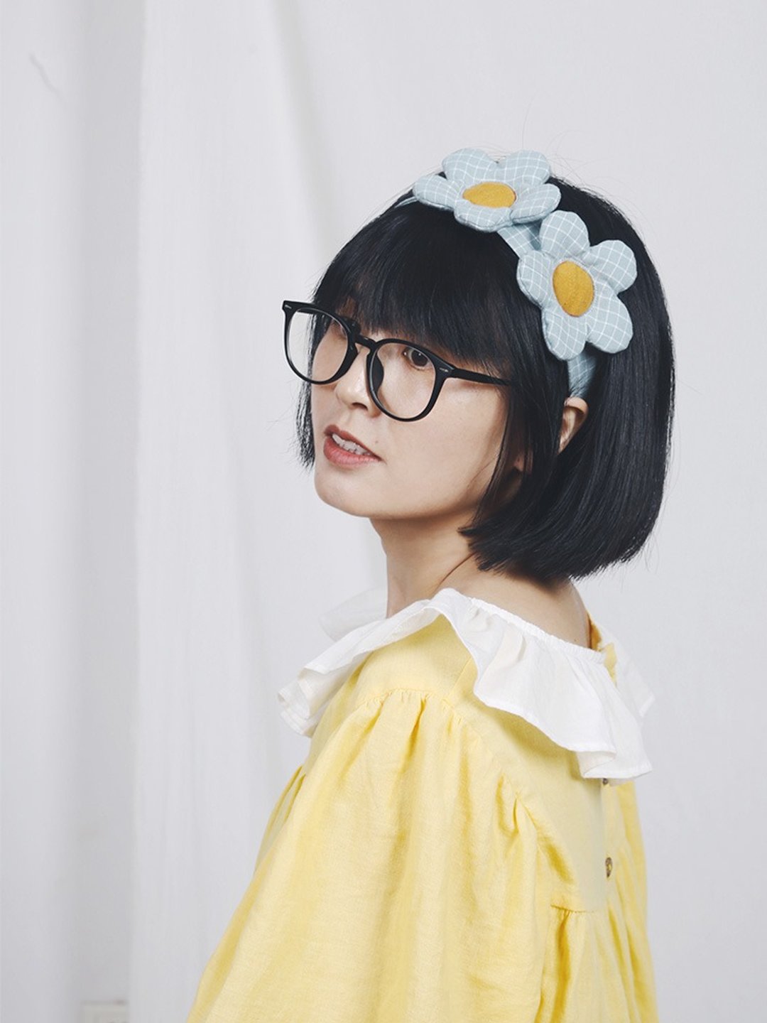 花朵发带发箍亚麻发圈创意可爱女懒人发饰 - 发饰 - 棉 蓝色