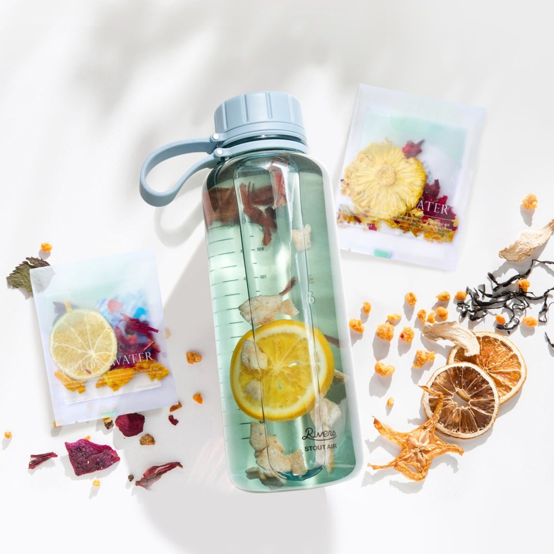 【轻盈补水组】日本Rivers随行瓶1000ml+果干水5盒(赠滤茶器) - 茶 - 新鲜食材 蓝色