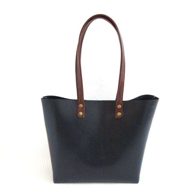 中型款・牛皮・三角拼接底部宽版托特包・长提把・0602 - 手提包/手提袋 - 真皮 蓝色