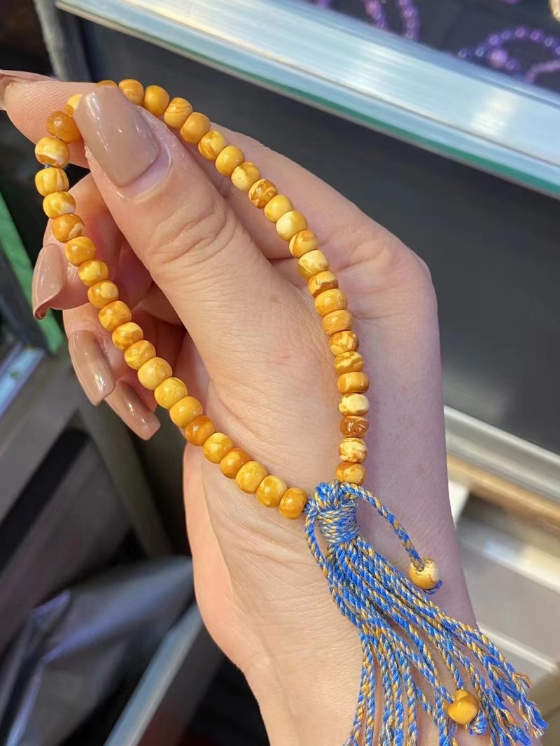 天然原矿小年份蜜蜡 藏式流苏 设计手串f - 手链/手环 - 半宝石 黄色
