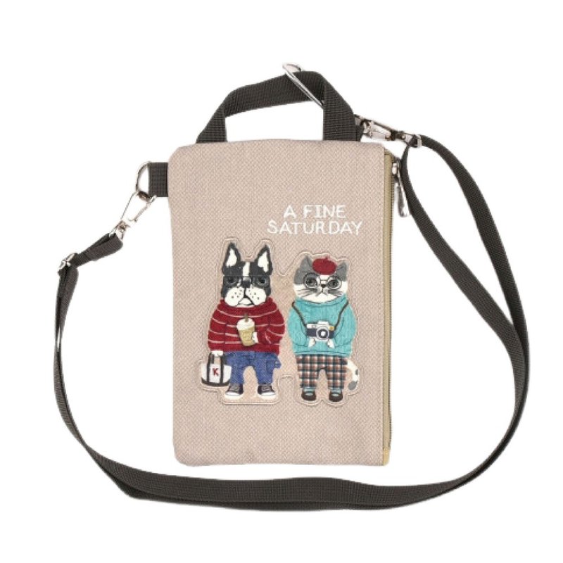 Kusuguru Japan 手机包 可触控手机斜背包 手拿包证件袋 -米灰色 - 侧背包/斜挎包 - 聚酯纤维 灰色