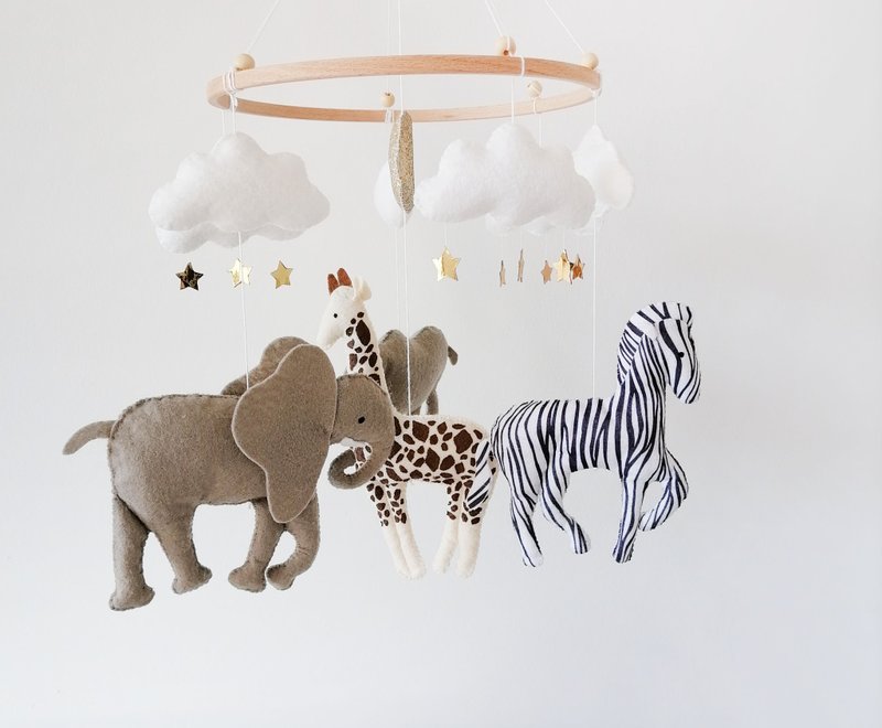 Africa Animas Neutral Nursery Mobile,Felt  Safari Zoo Animals Crib Mobile Gift - 玩具/玩偶 - 其他材质 