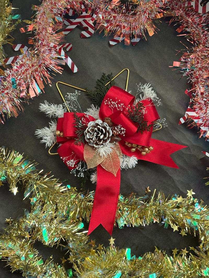 【松果圣诞结 - 圣诞红】圣诞花礼 圣诞节 花圈 蝴蝶结 圣诞红 - 干燥花/捧花 - 植物．花 红色