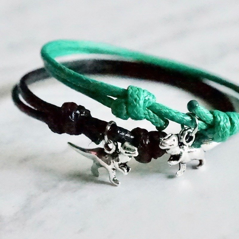 ITS-B807【极简系列・有恐龙】恐龙蜡绳手环1条。 - 手链/手环 - 其他金属 银色