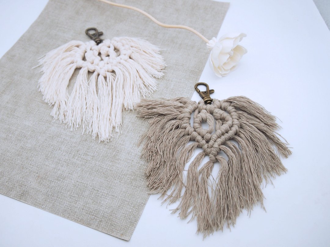 macrame 波西米亚风编织钥匙圈(驼色) - 钥匙链/钥匙包 - 棉 卡其色