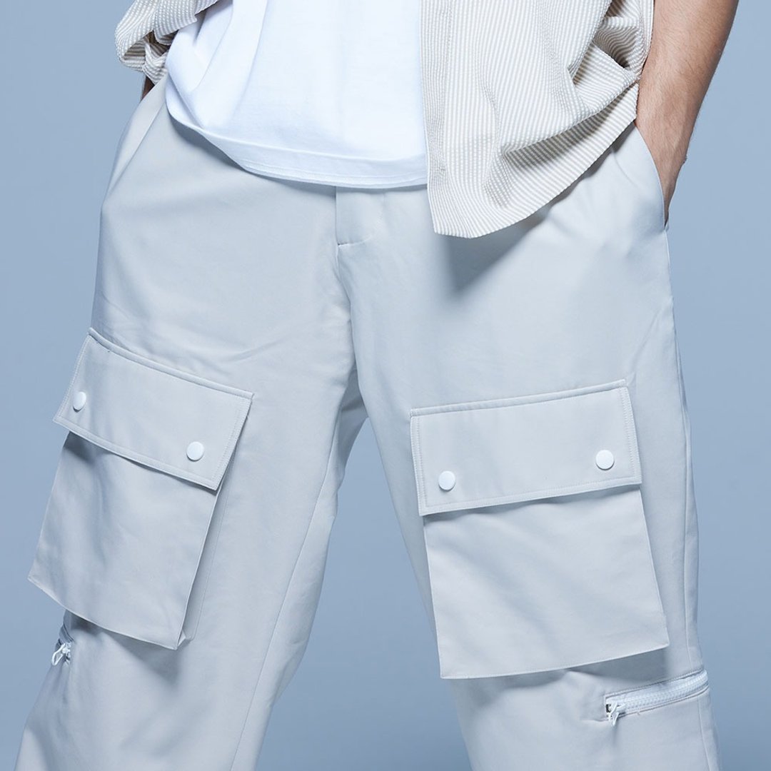 Stone As Pocket Wild Trousers / 口袋宽裤 燕麦灰 - 男士长裤 - 棉．麻 白色
