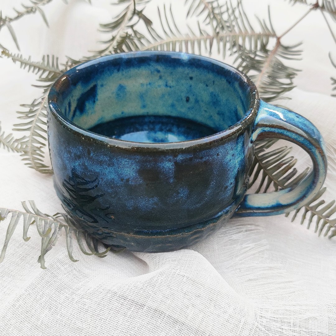 星斑蓝-手作陶器咖啡杯270ml - 咖啡杯/马克杯 - 瓷 蓝色