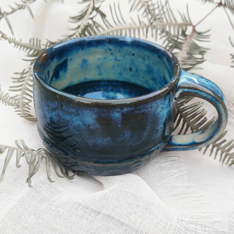星斑蓝-手作陶器咖啡杯270ml - 咖啡杯/马克杯 - 瓷 蓝色