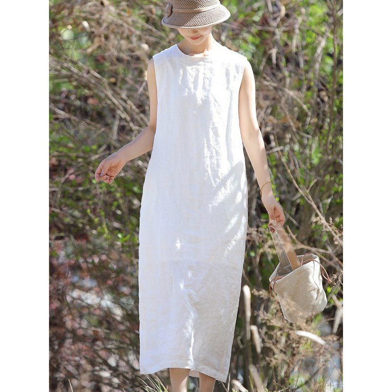 高品质汉麻时尚无袖加内衬茧型套头长款连衣裙 春夏 - 洋装/连衣裙 - 棉．麻 