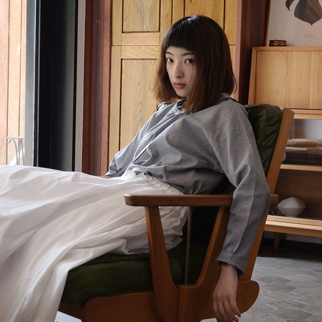 千鸟格衬衣|衬衣|圆领|优雅|复古|棉|独立品牌|Sora-40 - 女装衬衫 - 棉 