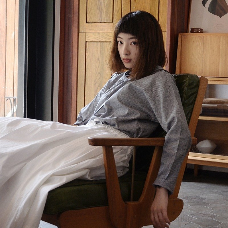 千鸟格衬衣|衬衣|圆领|优雅|复古|棉|独立品牌|Sora-40 - 女装衬衫 - 棉 