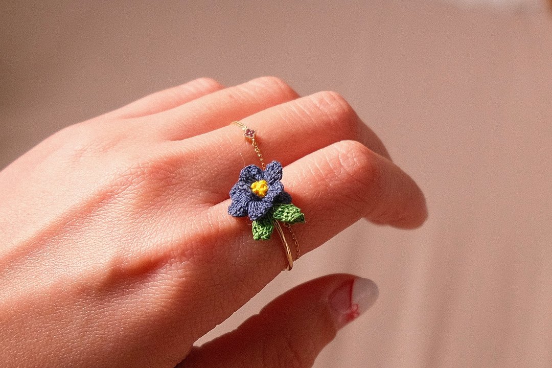 2024新春过年鈎针编织 指*山茶花 - 戒指 - 棉 