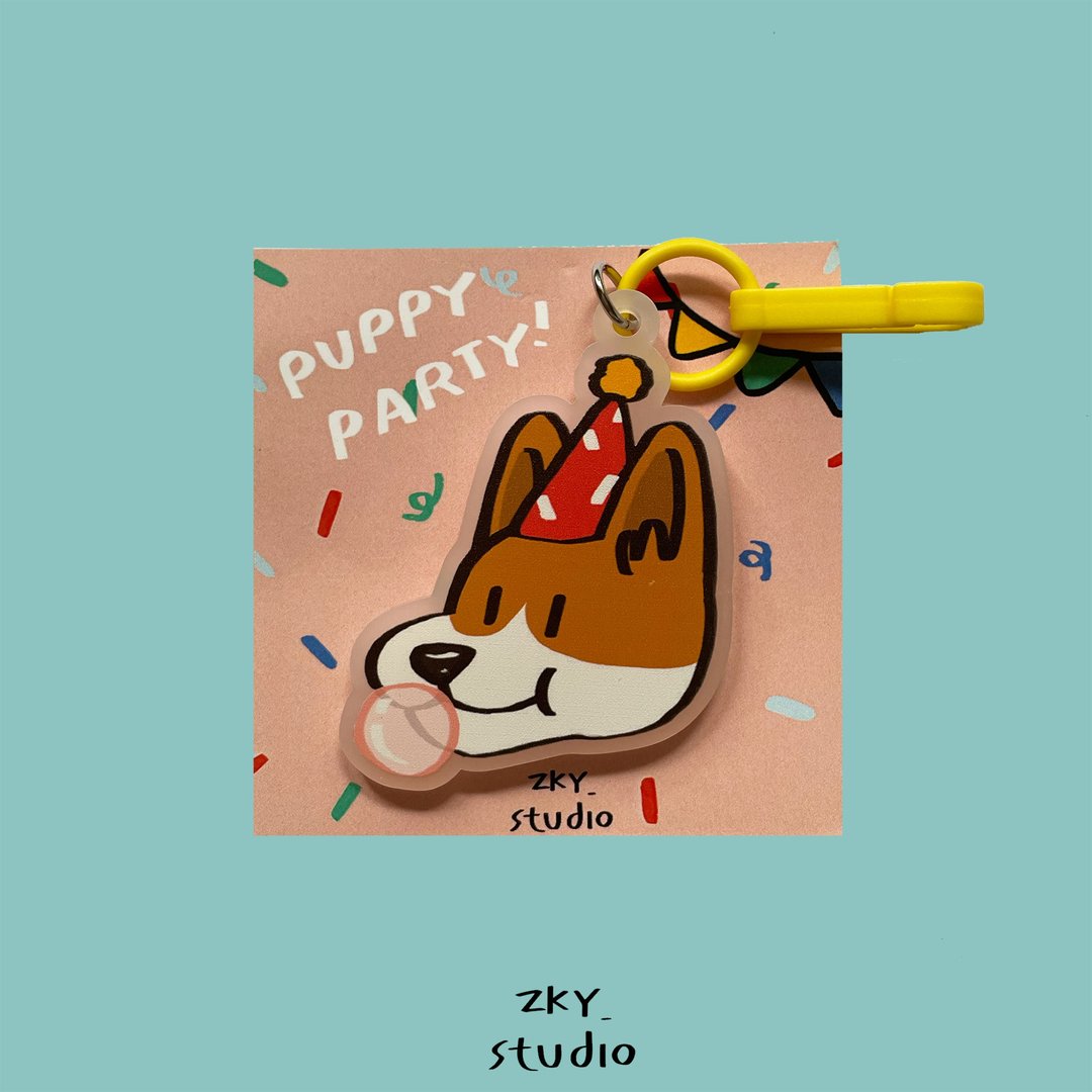 Puppy Party 柯基犬 压克力钥匙圈 - 吊饰 - 压克力 咖啡色