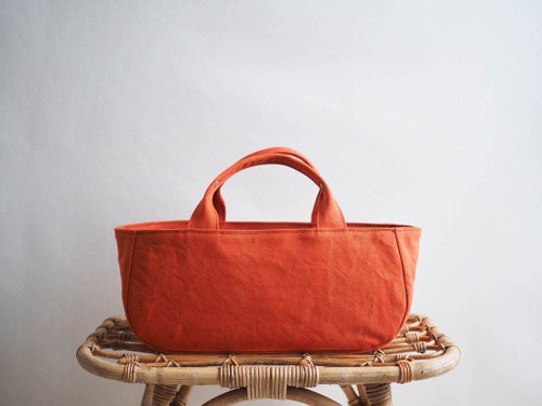 Made-to-order [ARMY DUCK] Round tote with lid Yokonaga Orange - 手提包/手提袋 - 棉 橘色