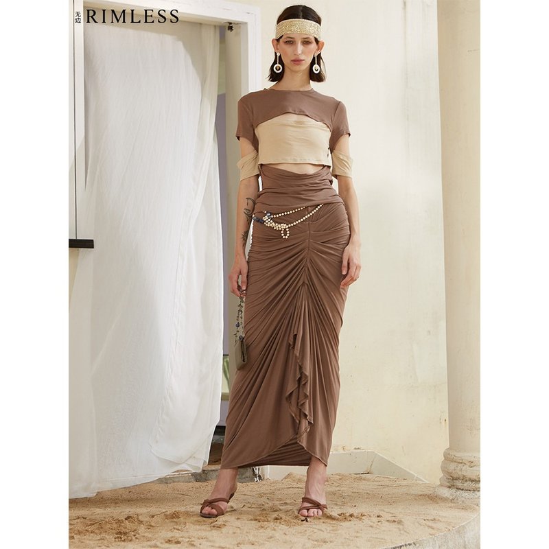 RIMLESS无边 原创设计不规则针织缠绕半身裙褶皱高腰一步裙子女夏 - 裙子 - 其他材质 