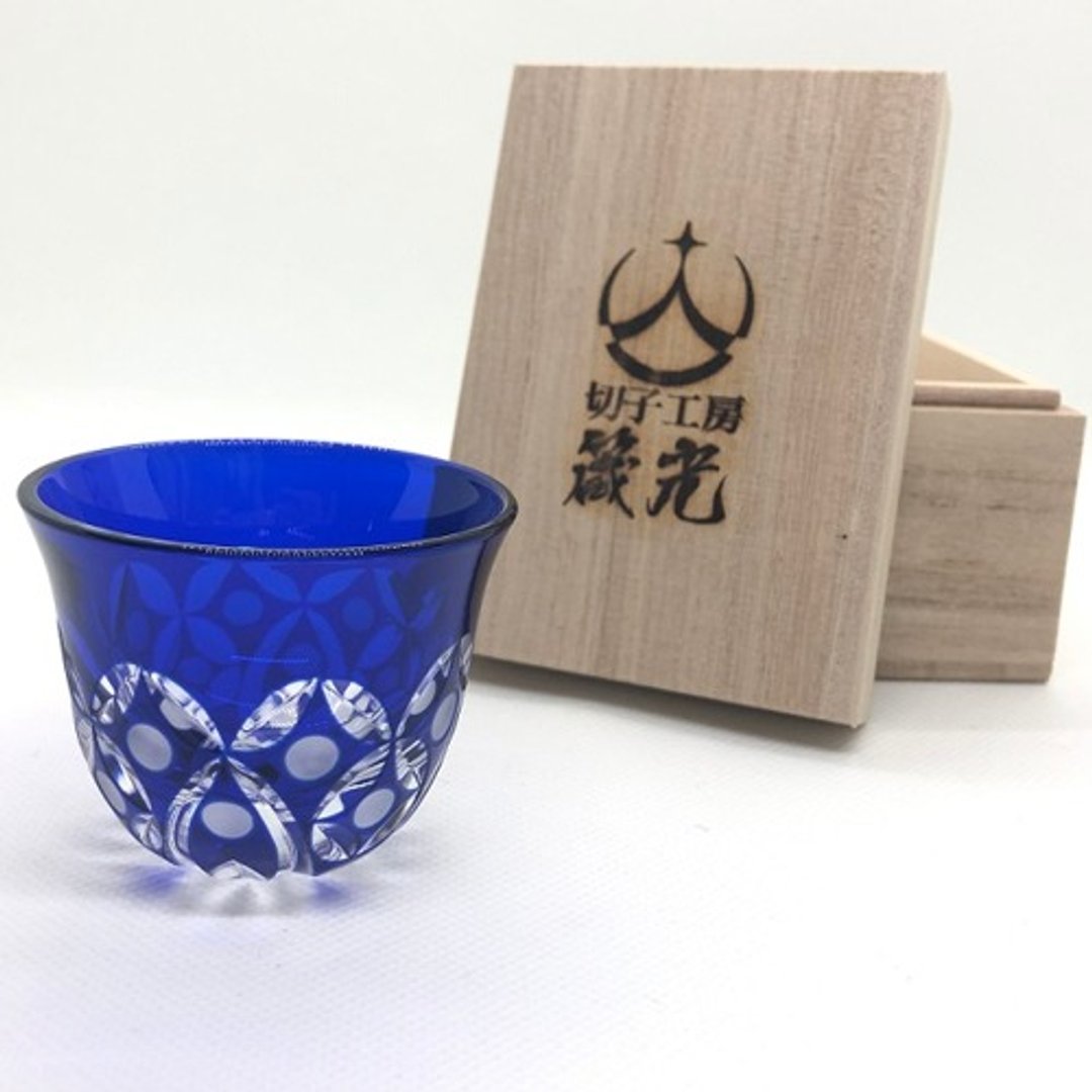 七宝花切子清酒杯 日本匠人手磨玻璃工艺 - 茶具/茶杯 - 玻璃 蓝色