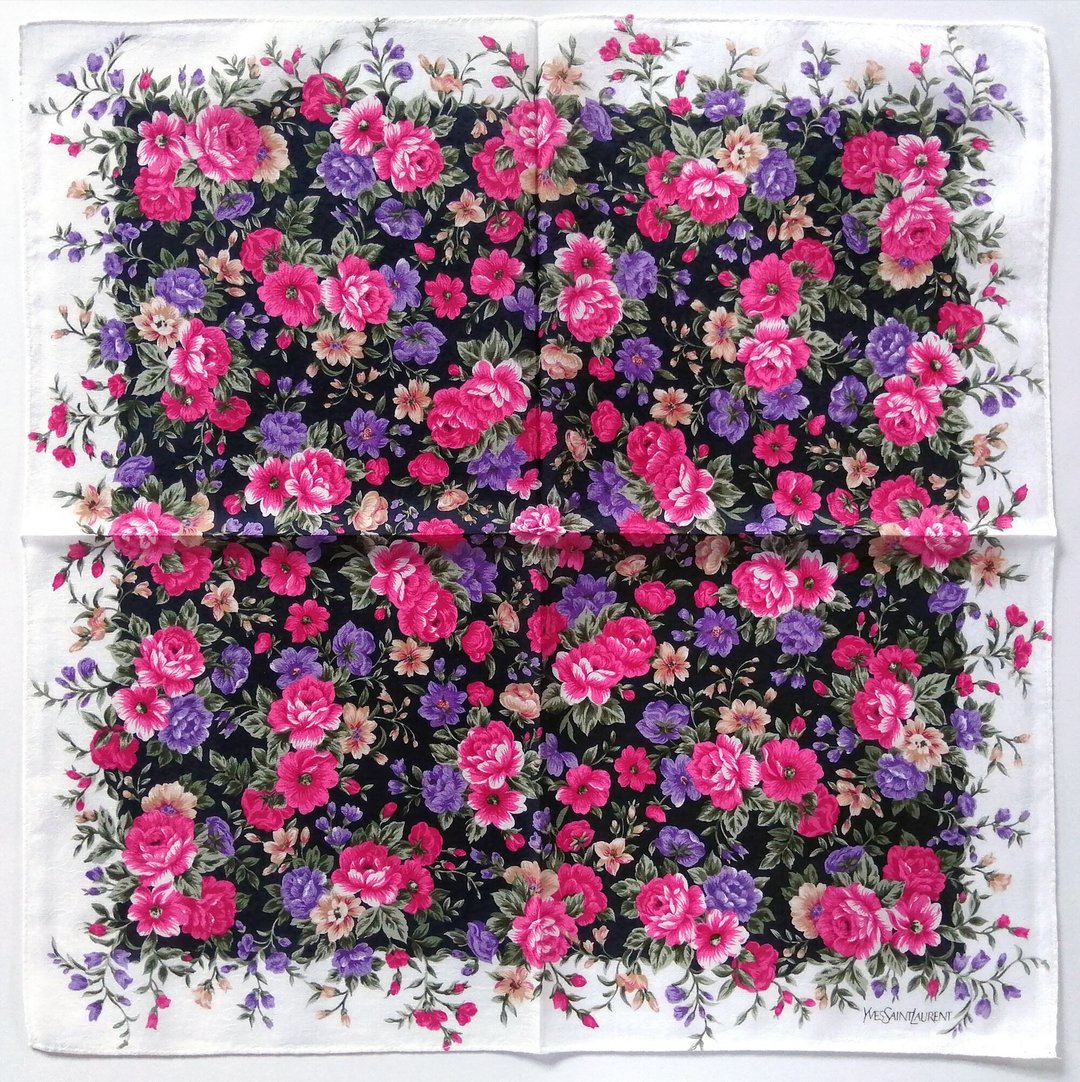 Yves Saint Laurent 复古手帕 多彩印花 19 x 19 英寸 - 手帕/方巾 - 棉 红色
