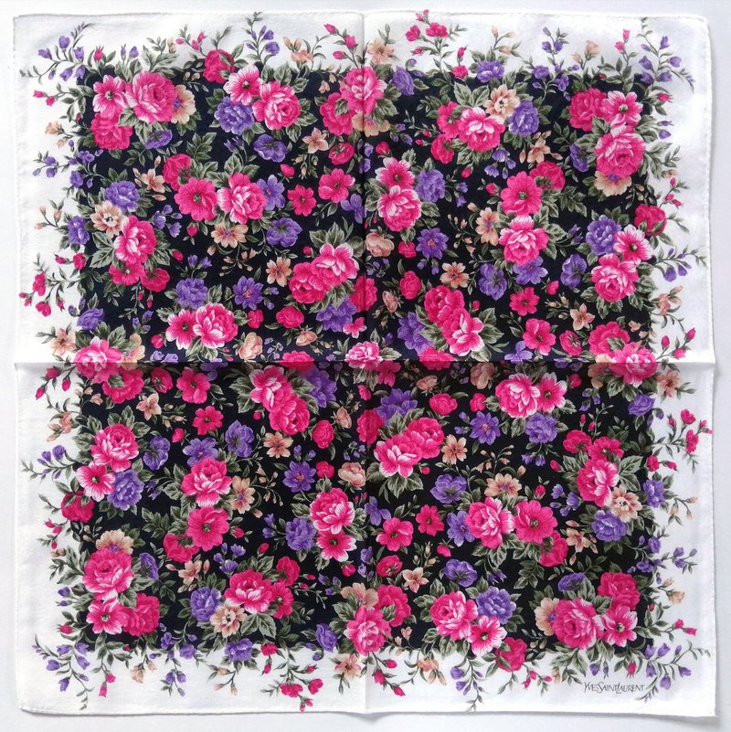Yves Saint Laurent 复古手帕 多彩印花 19 x 19 英寸 - 手帕/方巾 - 棉．麻 红色