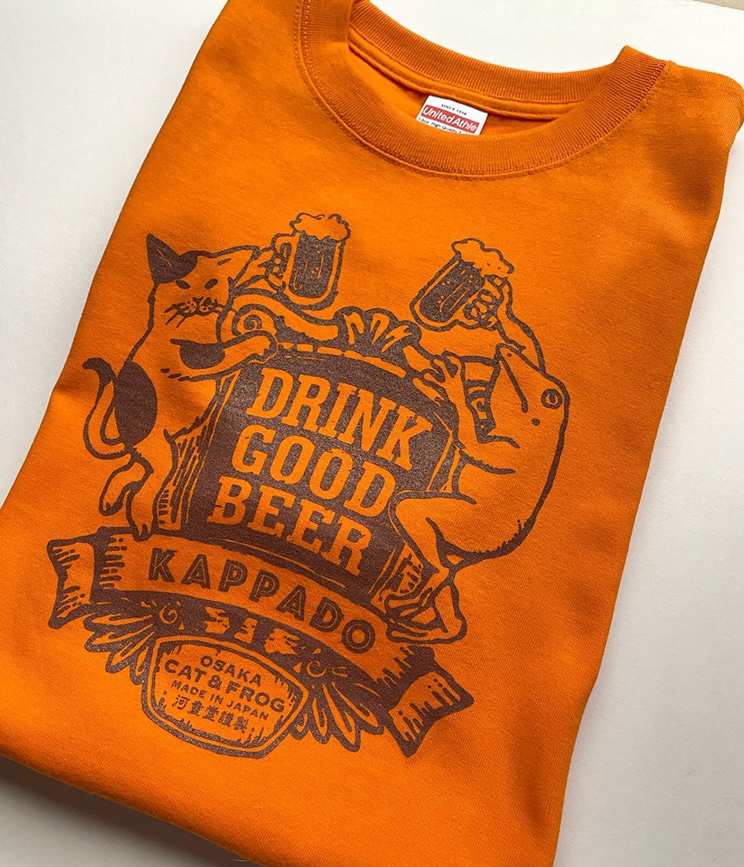 Cat and Frog T-shirt Orange Unisex - 女装 T 恤 - 棉 橘色