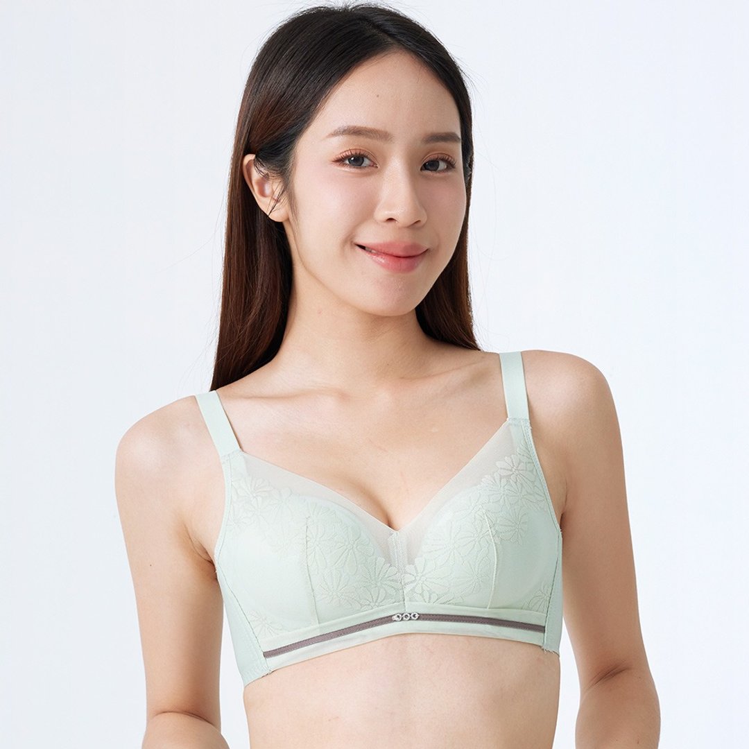 Pink Lady 石墨烯 无钢圈 AB罩杯 清新花语 无钢圈均匀微加厚内衣 - 女士内衣裤 - 尼龙 绿色