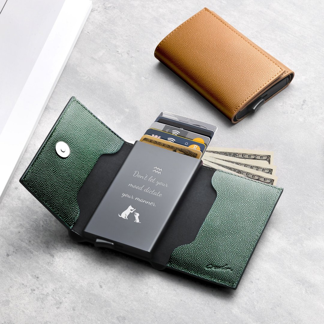 Perito 定制化刻字 RFID 防盗钱包皮夹 鱼子酱纹 父亲节礼物 (4色 - 皮夹/钱包 - 真皮 蓝色