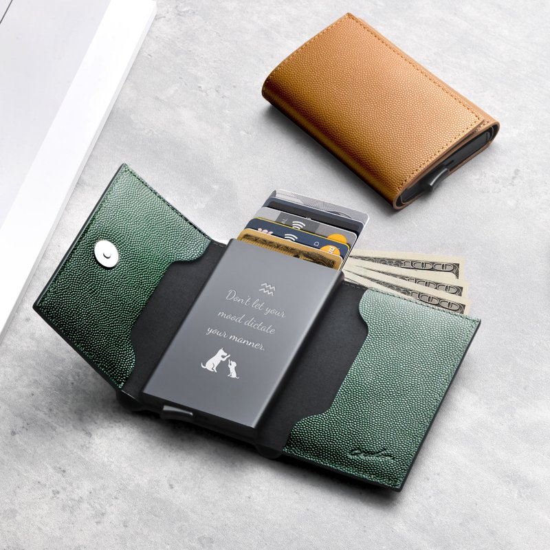 Perito 定制化刻字 RFID 防盗钱包皮夹 鱼子酱纹 父亲节礼物 (4色 - 皮夹/钱包 - 真皮 蓝色
