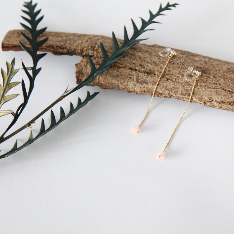 单耳 / 一副 春天樱花粉色玻璃珠 金色长链垂坠式耳环 - 耳环/耳夹 - 玻璃 粉红色