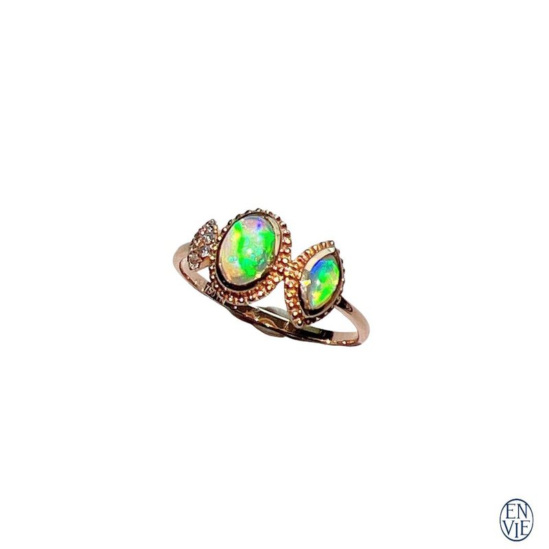 18K 澳洲蛋白石戒指 18K Australian Opal Diamond Ring - 戒指 - 贵金属 