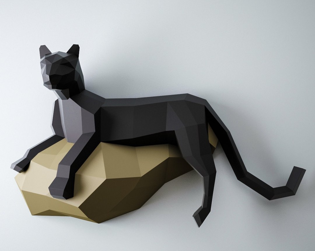 Papercraft Panther, 3D paper craft sculpture, Paper model Cat, DIGITAL TEMPLATE - 手工艺教程/工具书 - 其他材质 