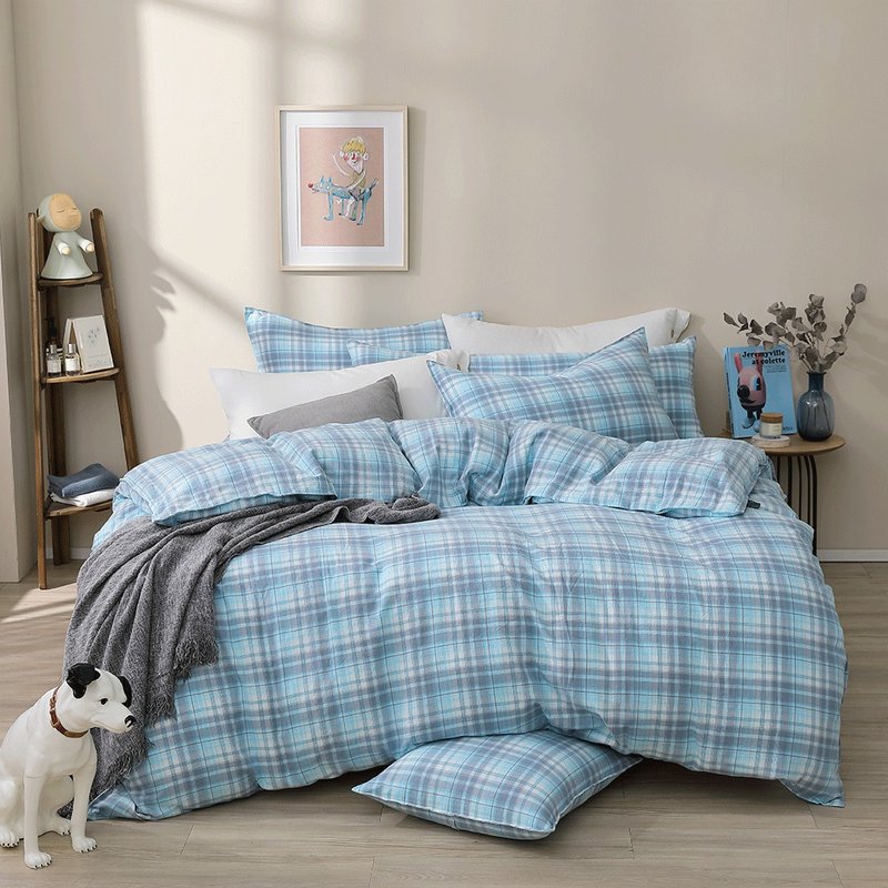 好关系 HAOKUANXI | 冰淇淋苏打-天然色织棉床包被套枕套组 - 寝具 - 棉．麻 蓝色