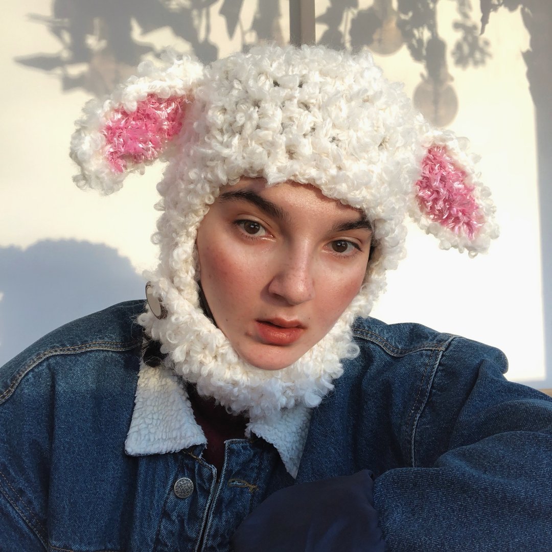 balaclava bunny with ears, knit mohair beanie, crochet balaclava - 帽子 - 羊毛 白色