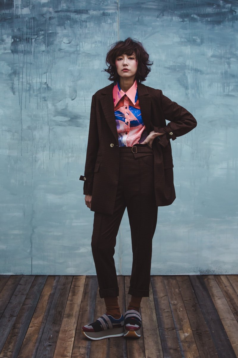 限量出清特惠 / 细格纹活动腰封西装裤 - 女装长裤 - 羊毛 咖啡色