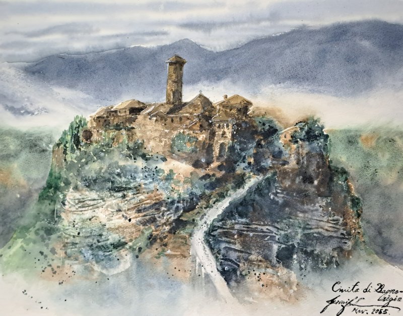 宫崎骏天空之城原型 - 意大利(白露里治奥)手绘水彩画(含画框) - 海报/装饰画/版画 - 纸 