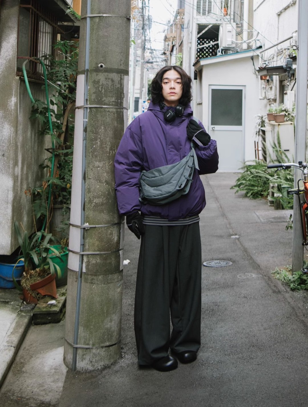 漫长的冬季 复古保暖连帽羽绒服 - 男装外套 - 其他材质 紫色